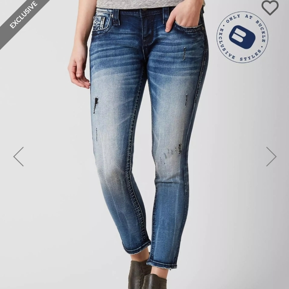 ROCK REVIVAL Moon Ankle Skinny Stretch Distressed Jeans Womens Size 24 Pre-owned - Picture 1 of 17